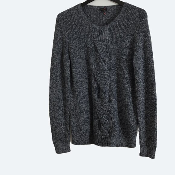 COPY - Talbots Dark Blue Marled Cable Knit Crewneck Sweater 100% Cotton Size La… - Picture 1 of 7